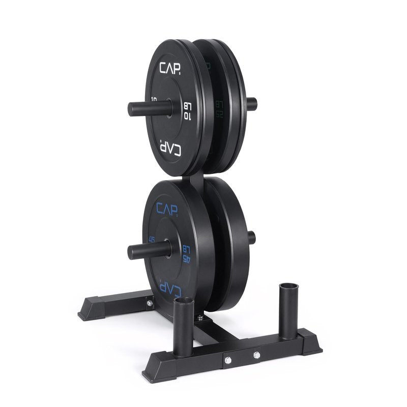 CAP 160 lb Economy Olympic Bumper Plate Set with Compact Storage Rack, 2-Inch Olympic Plates, Medium Bounce Rubber Weight Plates with Steel Hub, 4 Weight Posts & 2 Barbell Holders for Weightlifting, Strength Training & Home Gym Workouts
