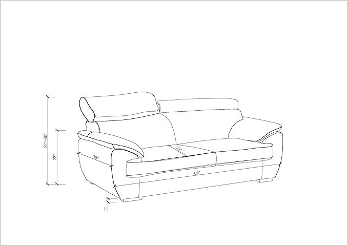 Blackjack Furniture 4571 Veal Collection Modern Genuine Leather Loveseat with Adjustable Headrest, Sturdy Wood Frame and Stainless Steel Legs, Stylish Living Room Love Seat, Black