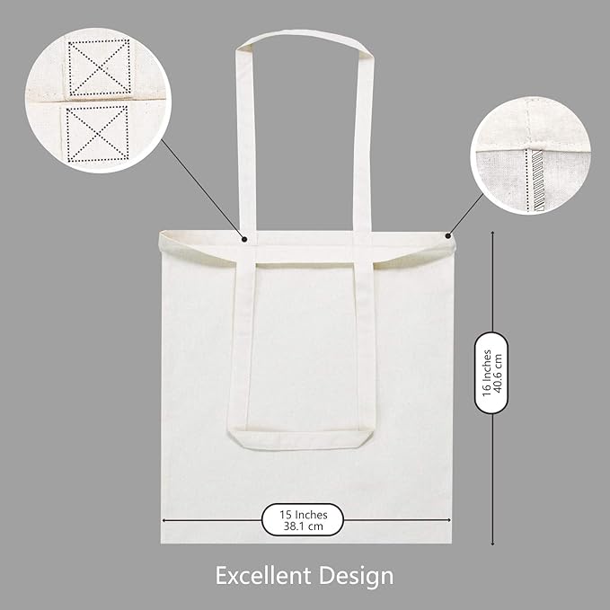 TOPDesign 6-Pack Economical 16"x15" Cotton Tote Bag, Lightweight Medium Reusable Grocery Shopping Cloth Bags, Suitable for DIY, Advertising, Promotion, Gift, Activity