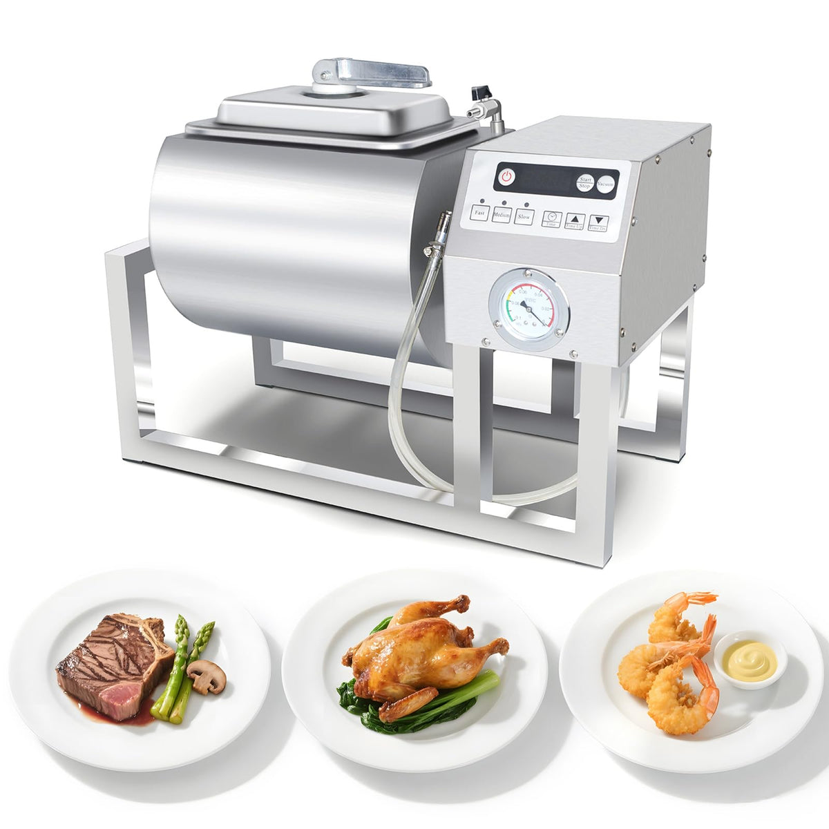 Hakka Vacuum Tumbler Marinator, 36lb/18L Meat Tumbler Marinating Machine for Jerky Sausage Bacon Stainless Steel Food-Grade Tumbling Marinator w/Bidirectional Rotation & 3-Speed Contr