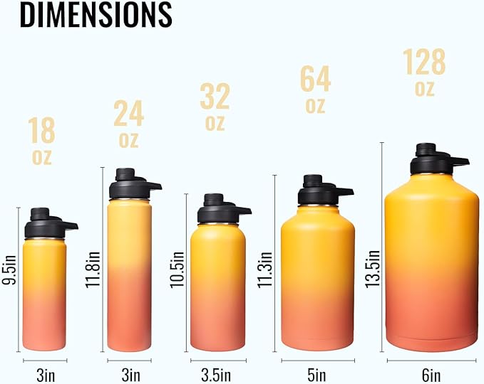 32 oz Insulated Water Bottle with Handle, 304 Stainless Steel Water Bottles with Wide Mouth, Double Wall Vacuum Sports Water Bottle, BPA Free, Keep Cold and Hot, Yellow&Orange