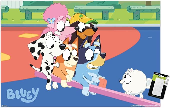 Bluey (2018) - Bluey and Friends See Saw Fun Wall Poster, 34L" x 22.4W", Poster & Mount Bundle
