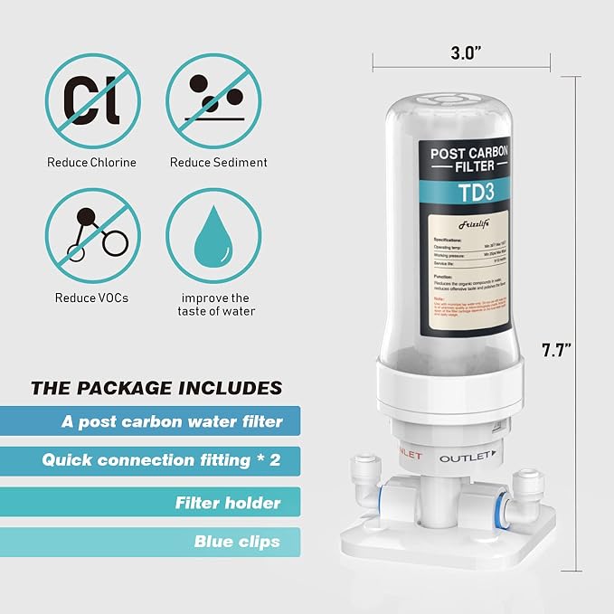 Frizzlife TD-3 Inline Water Filter, Fast Replacement Post Water Filter Removes