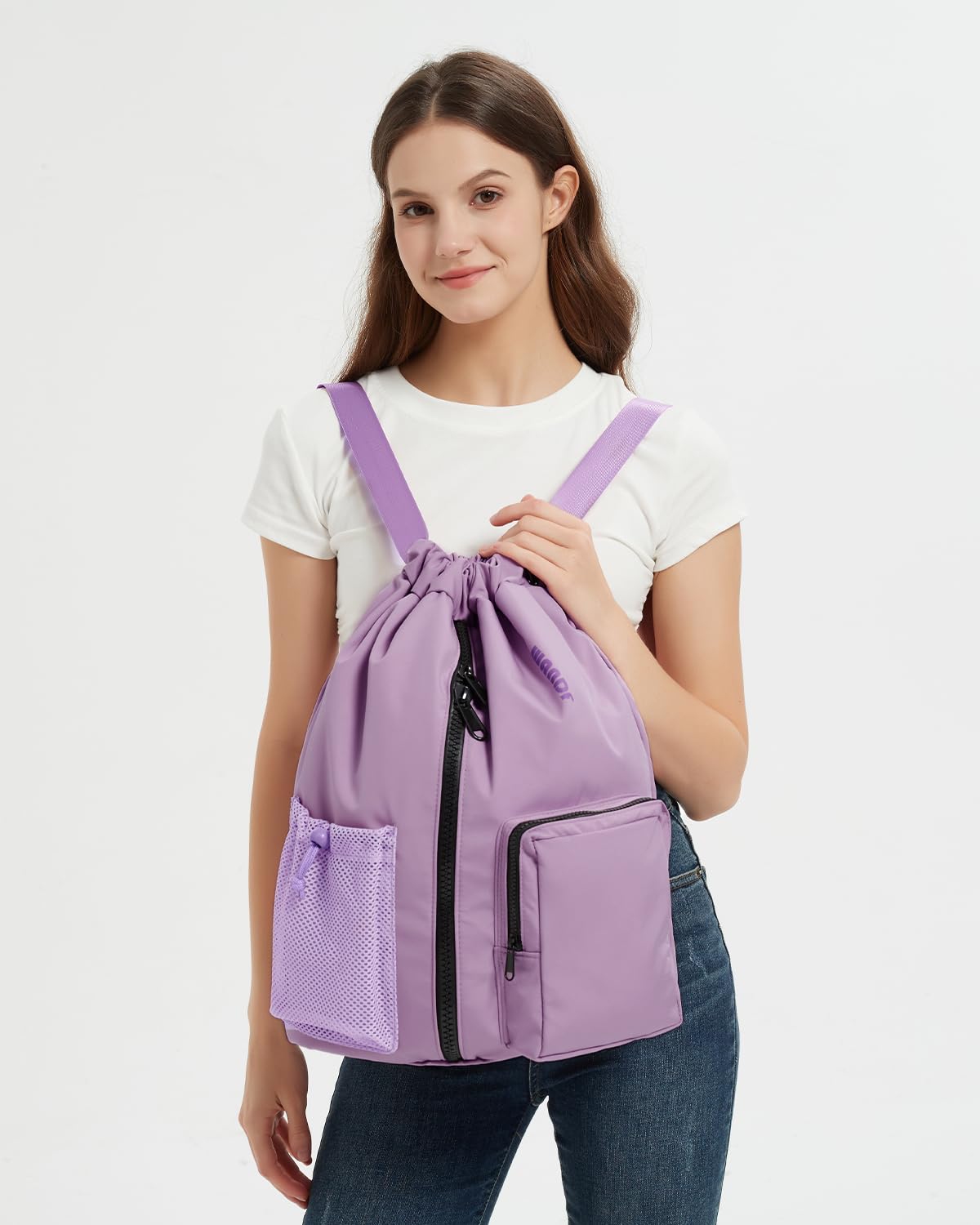 WANDF Drawstring Backpack with Shoe Compartment, Sports Gym Bag