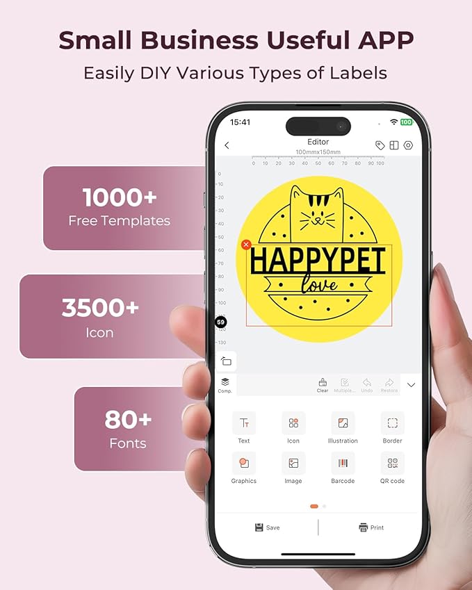 MUNBYN Bluetooth Thermal Label Printer 941BP, Wireless 300DPI 4x6 Shipping Label Printer for Small Business, Compatible with Windows, Mac, iPhone, Android, PC, Ebay, Amazon, Shopify, Etsy, USPS (Pink)
