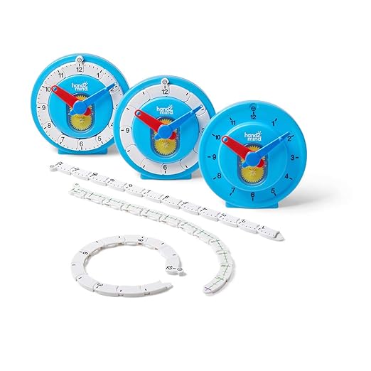 Hand2Mind Advanced NumberLine Teaching Clock - Telling Time & Elapsed Time Learning for Kids, Set of 6