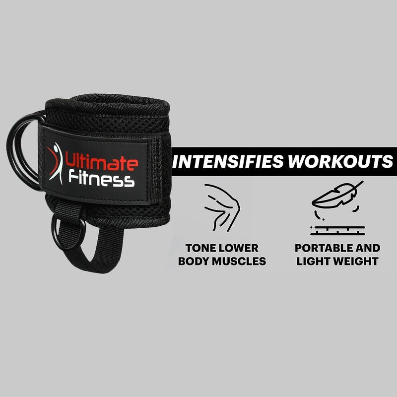 Ultimate Ankle Strap for Cable Machines - Neoprene Padded Ankle Wrist Cuffs D-Ring Glute Kickback Booty Workouts, Leg Extension & Hip Abductors (Single)