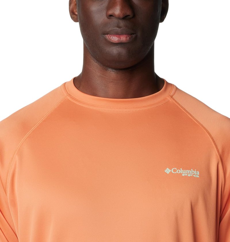 Columbia Men's Terminal Tackle Long Sleeve Fishing Shirt, Dusty Orange/New Mint Logo, Medium