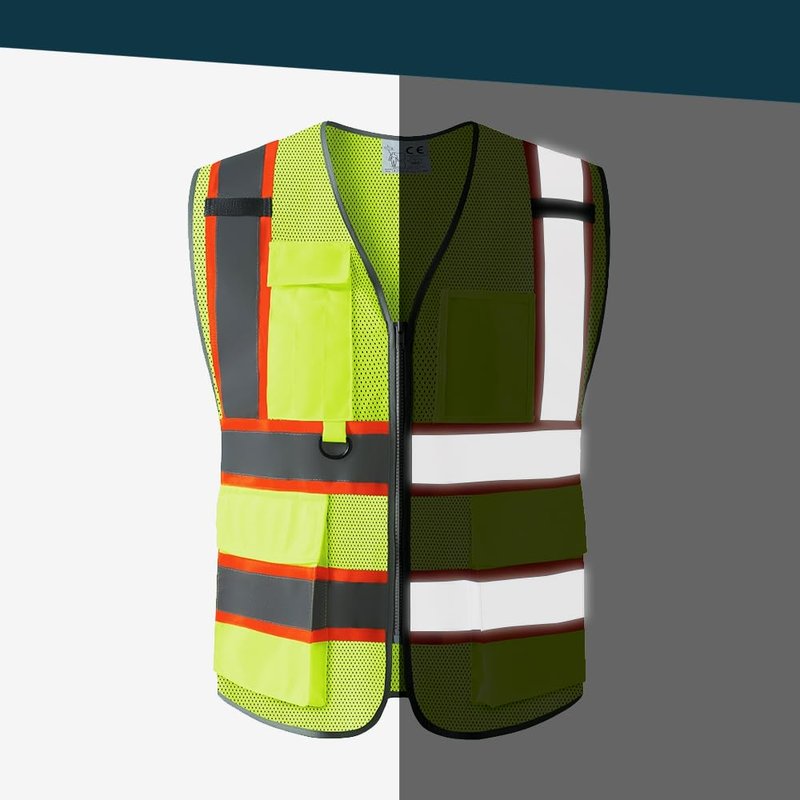 IDOU Yellow Reflective Safety Vest, High Visibility Work Vest for Men Women with 8 Utility Pockets, Zipper & Breathable Mesh/L