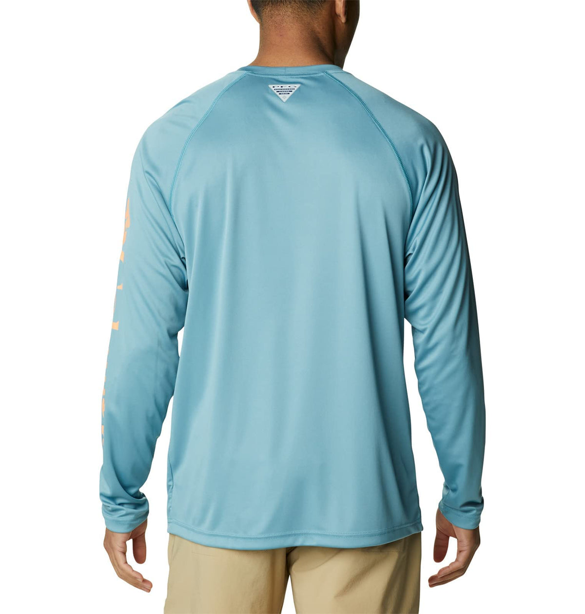 Columbia Men's Terminal Tackle Long Sleeve Shirt, Storm/Bright Nectar Logo, Small