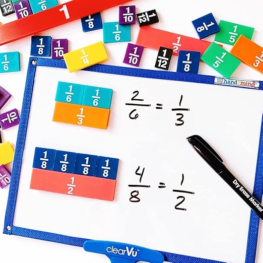 hand2mind Plastic Rainbow Fraction Tiles, Montessori Math Materials, Fraction Manipulatives, Unit Fraction, Fraction Bars Math Manipulatives, Fraction Games, Homeschool Supplies (Set of 51)