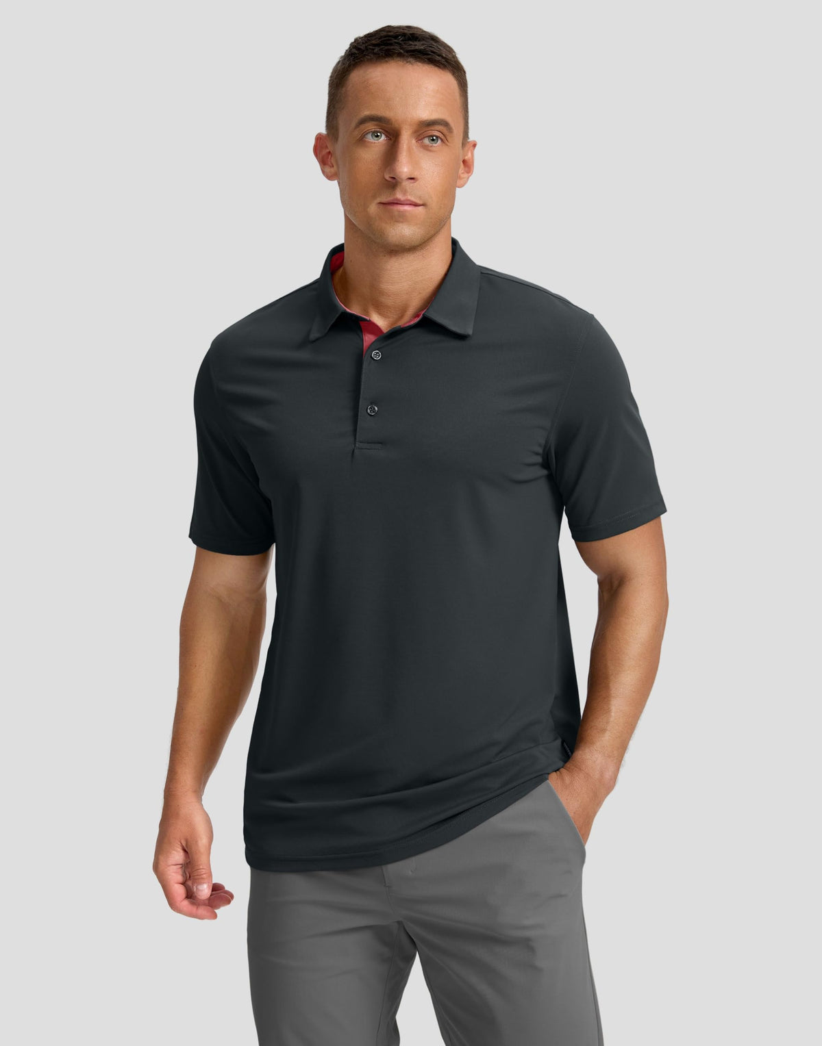 Men's Golf Shirts Dry Fit Moisture Wicking Performance Short Sleeve Collared Polo Shirts for Casual Tennis Bussiness (Dark Grey, XXL)