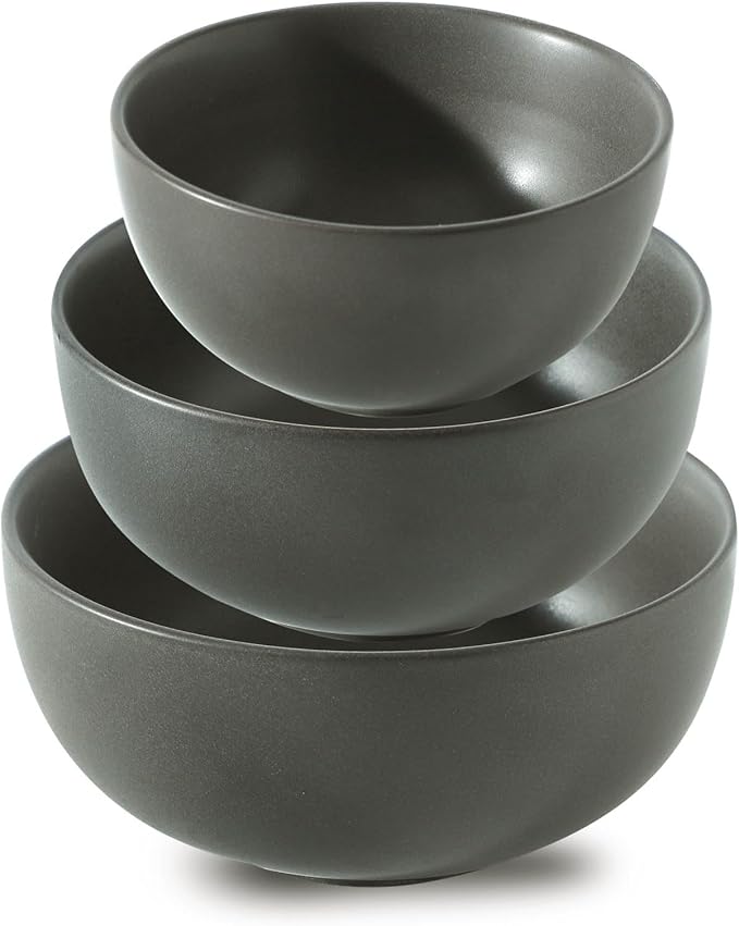 Tikoore Mixing Bowls,Ceramic Bowls for Kitchen,Black Mixing Bowls Set for Baking,Serving,Nesting Bowls for Kitchen Cooking,Salad,Microwave Oven and Dishwasher Safe,24/40/88 oz,Set of 3,Matte Black