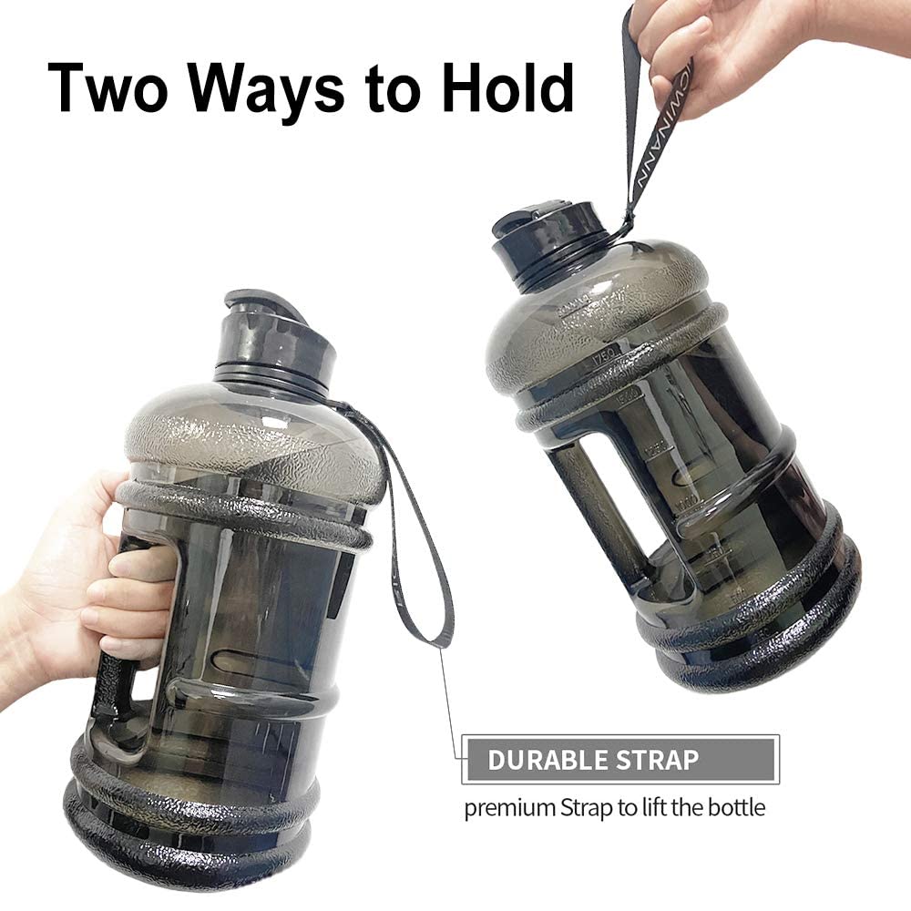 RICWINANN Water Jug 2.2L Large Sport Water Bottle Big Capacity Leakproof Container BPA Free Plastic with Carrying Loop Fitness for Camping Training Bicycle Hiking Gym Outdoor (Black)
