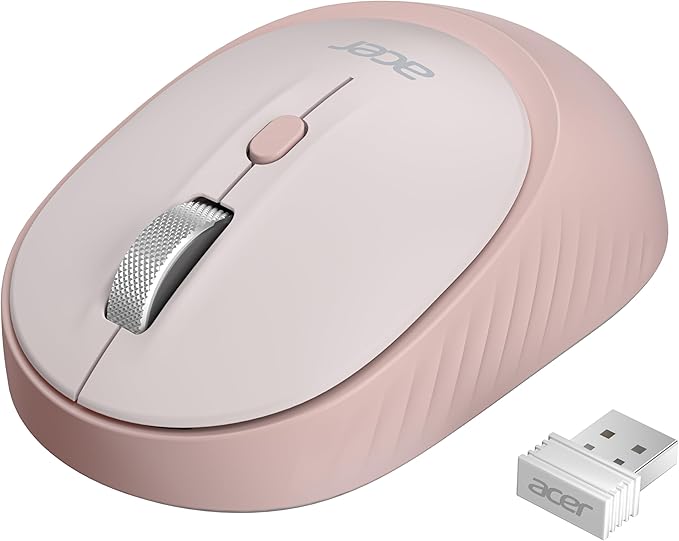 acer Bluetooth Wireless Mouse for Laptop, Computer Mouse Wireless (BT5.2+2.4GHz), Small to Medium Size, Left & Right Handed Office USB Mice with USBA Receiver, Compatible with PC, Desktop (Pink)