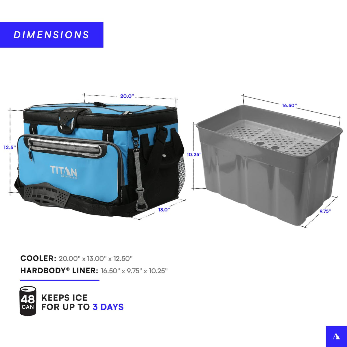 Titan by Arctic Zone Deep Freeze Cooler - 48 Can Zipperless Hardbody Cooler with Deep Freeze Insulation, HardBody Liner, and SmartShelf - Process Blue