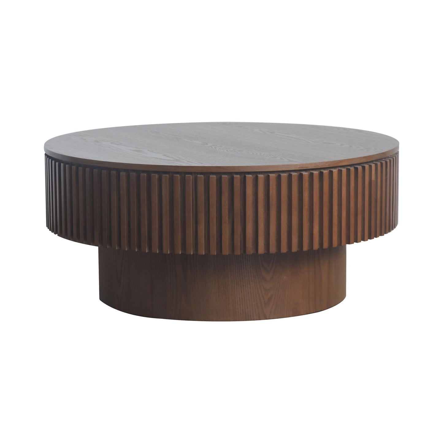 KIGFTSOD 31.5" Round Coffee Table with Hidden Storage, Solid Wood Drum Coffee Table Tea Table for Living Room, Bedroom, Apartment or Office, Walnut