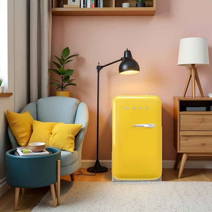 Smeg FAB5 Retro Mini Fridge – 50s Style Compact Small Refrigerator, 1.2 cu ft, Automatic Defrost, LED Lighting, Adjustable Shelves– Made in Italy – Perfect for Home, Dorm, Office, Hotel -Yellow