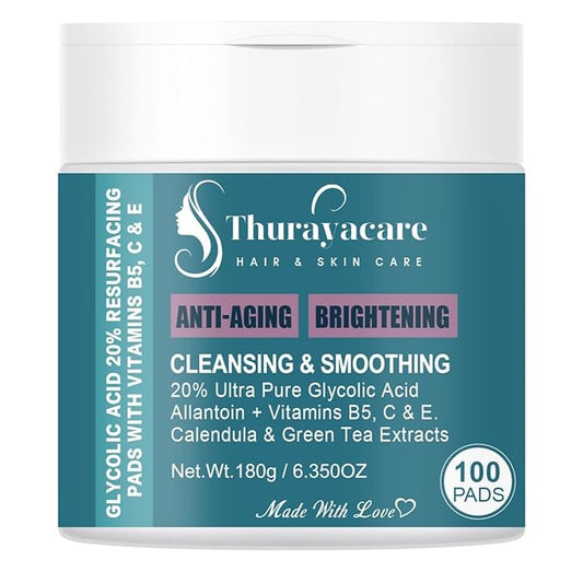 Glycolic Acid 20% Exfoliating Pads – Anti-Aging Face Pads with Vitamins B5, C, E, Allantoin & Niacinamide – Resurfacing, Brightening & Pore Cleansing – 100 Count