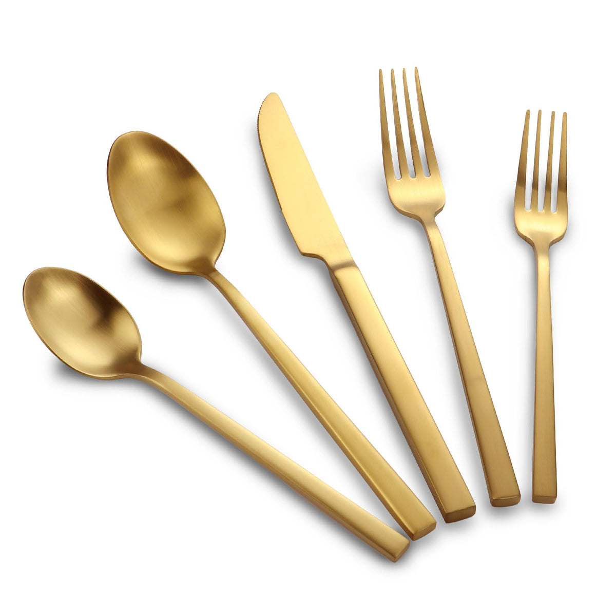Kelenfer Gold Flatware Set Round Hammered Handle 20 Pieces Service for 4