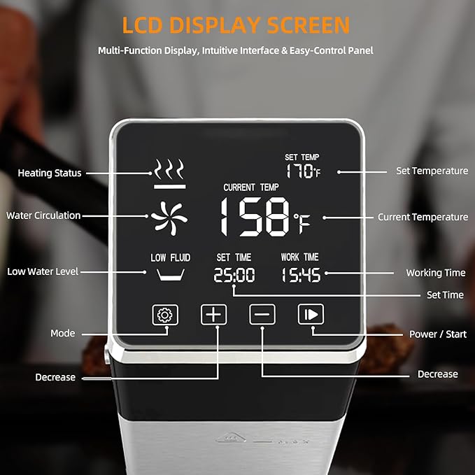 Anchorchef 1400W Sous Vide Cooker, Precision Immersion Circulators with large Touchscreen Accurate Temperature Timer, Professional Sous Vide Cooker, Powerful Pump Design