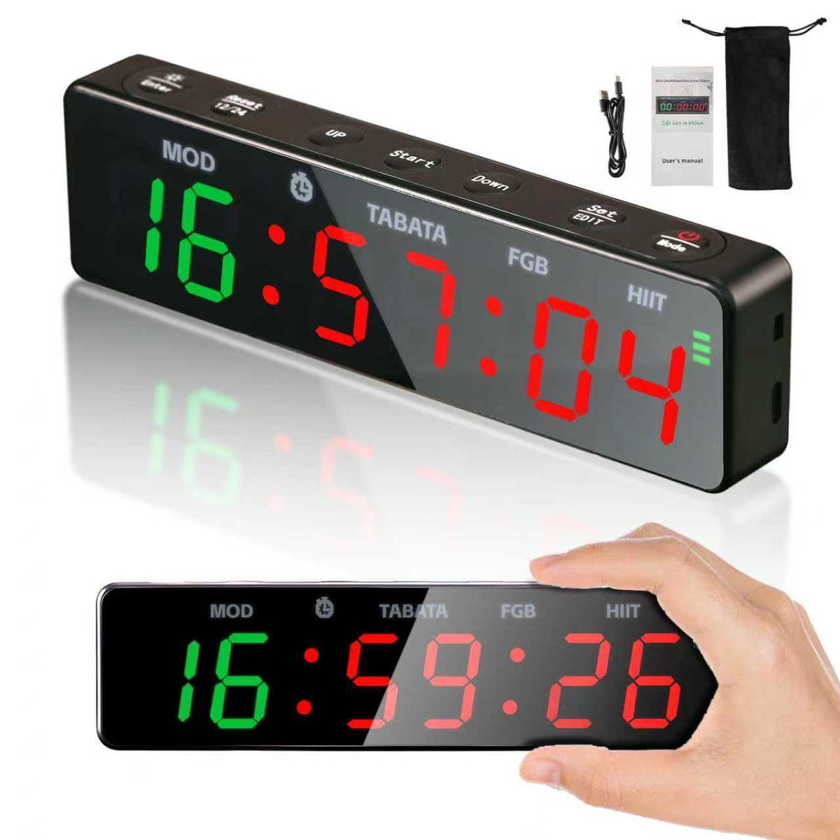 Gym Timer Clock,Magnetic Workout Interval Timer with LED Display,Clock/Countdown/Count up/Stopwatch/Tabata/FGB/HIT Mode,10 Second Countdown &3 Second Emphasis When Start, Home Gym, Garage & Schools