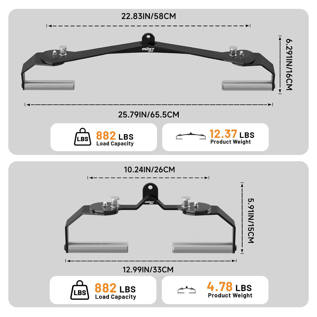 MOST GRIP LAT Pull Down Bar Set with 360° Rotatable Handles, LAT Pulldown Attachments for Whole Back Training, Heavy-Duty Locking LAT Pulldown Bars for Home Gym Cable (Black)