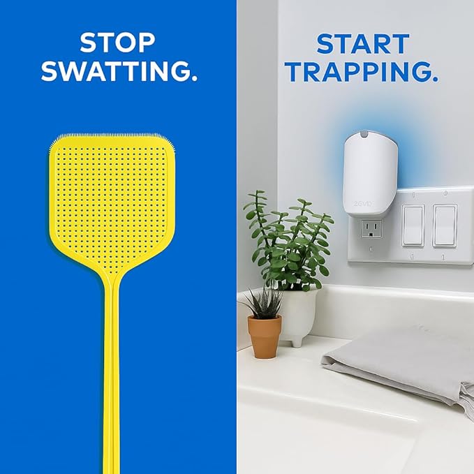 Flying Insect Trap Plug-in with Blue & UV Light – Indoor Bug Catcher for Gnats, House & Fruit Flies (1 Plug in Device & 3 Cartridges)