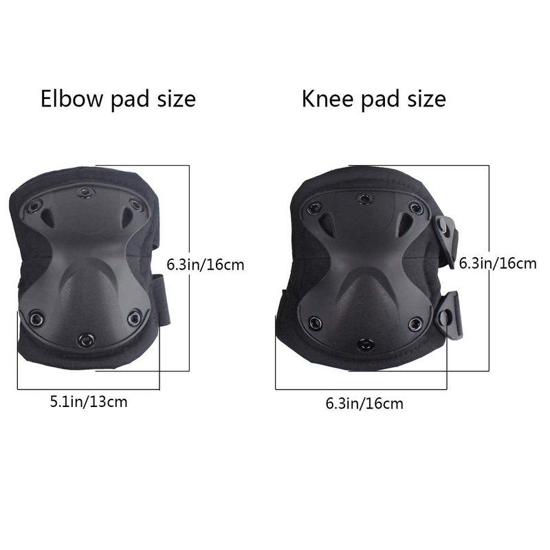 AOUTACC Combat Knee & Elbow Protective Pads Set for Outdoor CS Paintball Game Cycling Safety Skateboarding Gear Skates Knee Protection Guard Pads (Black)