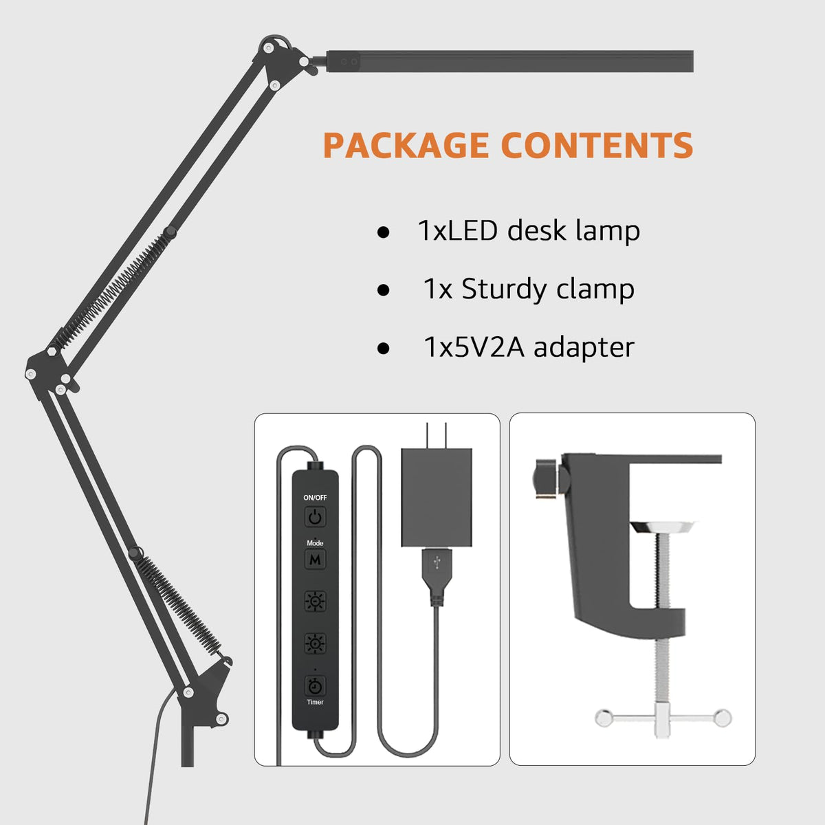 Upgrade Swing Arm LED Desk Lamp with Clamp, 80 LED Beads, 5 Color Modes & 11 Brightness Levels, 360° Adjustable Arm, Eye-Caring Light CRI95, Timer & Memory Function, for Office, Study, Crafting