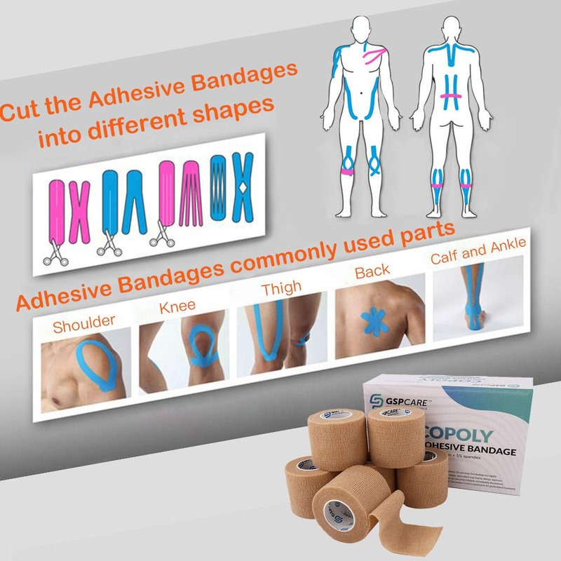 Self Adherent Cohesive Bandages Wrap 6 Count 2" x 5 Yards, Medical Tape, Adhesive Flexible Breathable First Aid Non Woven Rolls, Stretch Athletic, Ankle Sprains & Swelling, Sports