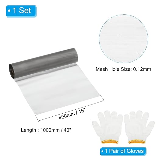 PATIKIL 40" L x 16" W Woven Wire Mesh, 120 Mesh 304 Stainless Steel Air Vent