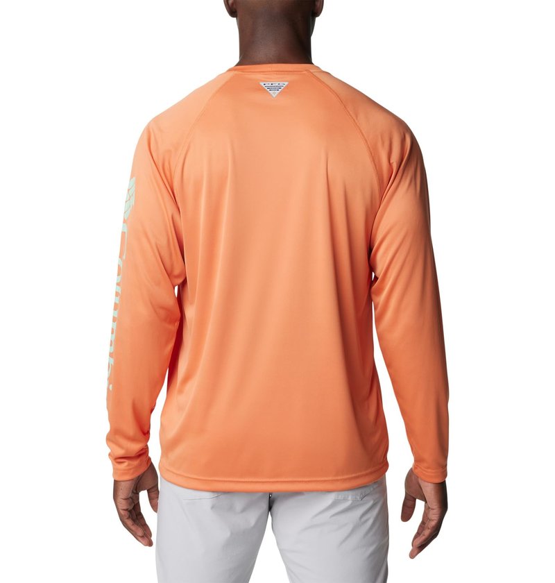 Columbia Men's Terminal Tackle Long Sleeve Fishing Shirt, Dusty Orange/New Mint Logo, Medium