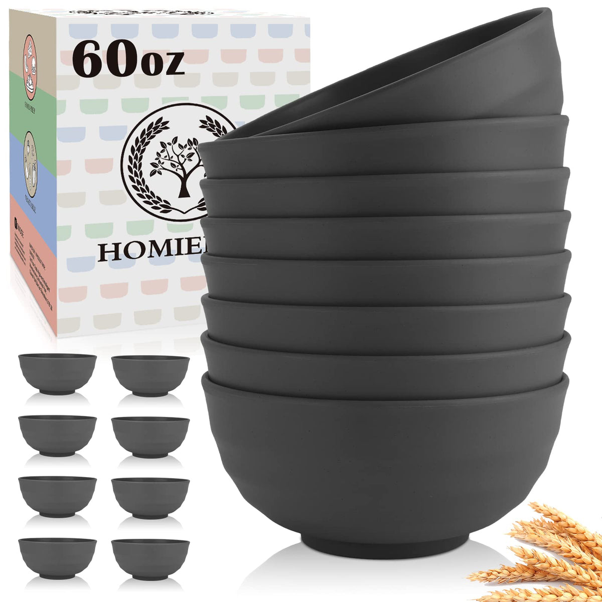 Homienly Soup Bowls, Cereal Bowl, Premium Wheat Straw Bowls Set of 8, Unbreakable Plastic Bowls Microwave Safe, Dishwasher Safe Serving Bowl for Kitchen, Breakfast, Dinner, Salad, Poke (Blue, 26 OZ)