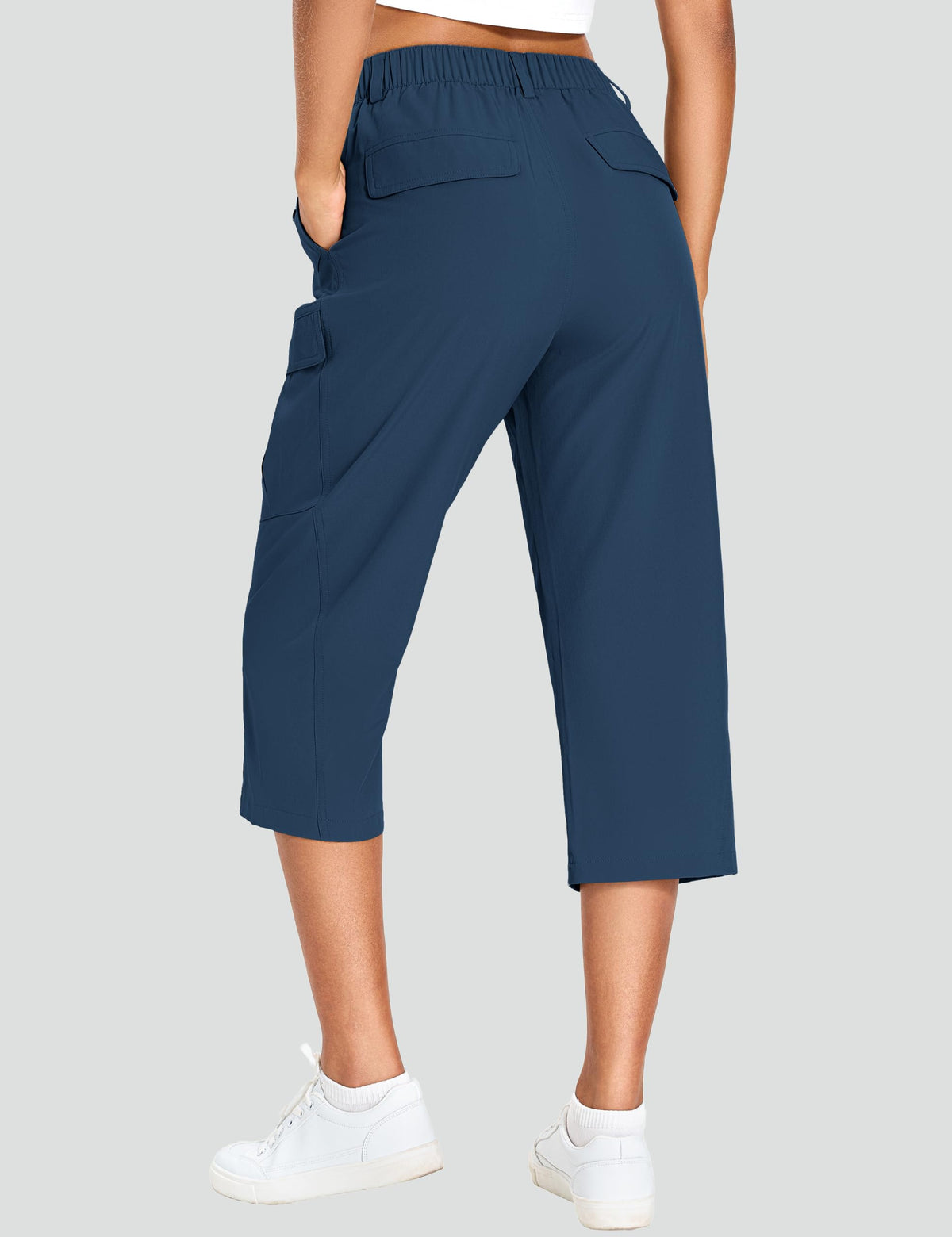 Women's Quick Dry Hiking Pants Lightweight Cargo Capris (N,XL) Navy