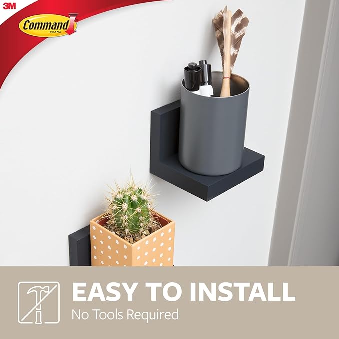 Command Display Ledges, Holds up to 2 lb, Slate, 2 Ledges with 8 Medium Strips, Damage-Free Hanging Floating Shelf with Adhesive Strips, Personalize Living Room, Bedroom, Kids Room or Office
