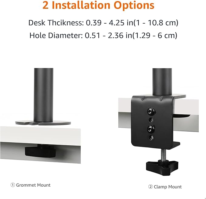 Amazon Basics Adjustable Single Computer Monitor Desk Mount Arm, Holds up to 32" and Ultrawide Monitors, Black