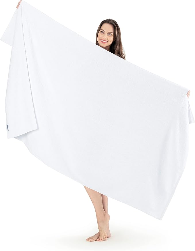 SALBAKOS 100% Turkish Cotton Jumbo Bath Sheet Towel Oversized 40x80 inch | Premium Hotel & Spa Quality, Soft, Absorbent, XL Bath Towels | Made in Turkey (Pack of 1, White)