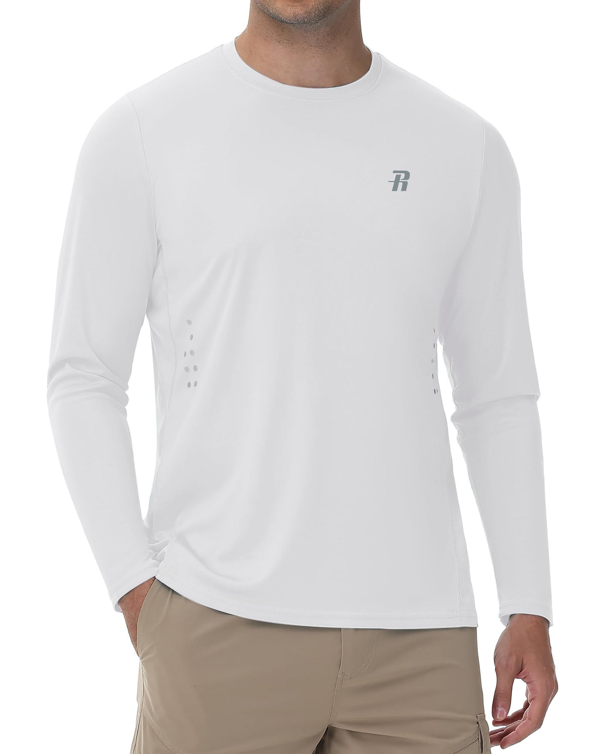 Runhit Men's UPF 50+ Sun Protection Shirts Long Sleeve UV Swim Shirt Fishing Hiking Running Rash Guard Quick Dry Lightweight White M