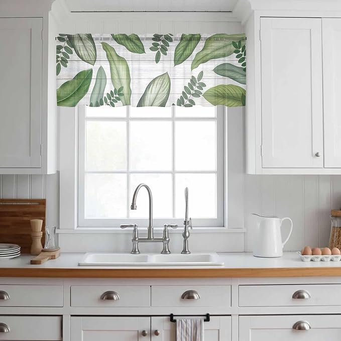 Summer Palm Leaf Sheer Valance Curtains