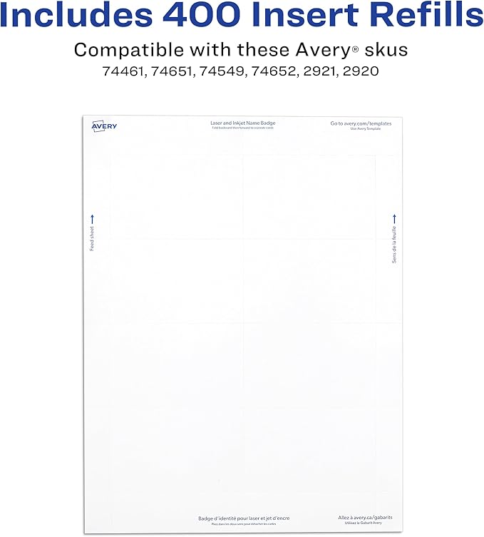 Avery Customizable Name Badge Inserts, 2.25” x 3.5”, White, 400 Printable Name Tag Inserts (5390) (Pack of 5)