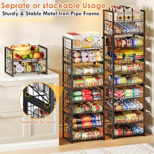 X-cosrack 2 Packs Stackable Can Rack Organizer for Pantry, 2-Tier Sturdy Adjustable Pantry Can Storage Organizer for Canned Food Can Goods, Kitchen Can Dispenser Holder for Soda Drinks Snack, Black - size: 2 Packs 4 Tier