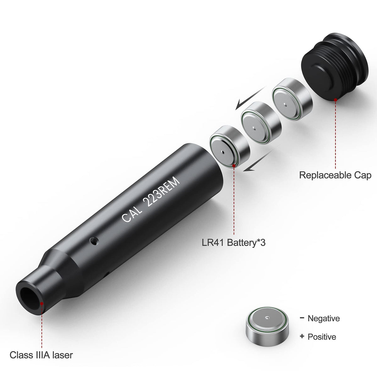 Feyachi Bore Sight 223 5.56mm Red Laser Zeroing Boresighter with 3 Sets of Batteries(Grey)