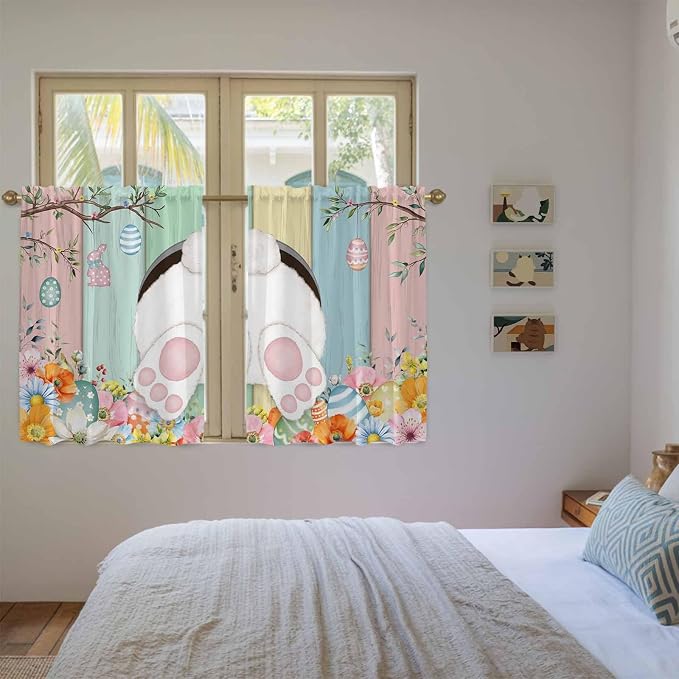 Easter Kitchen Curtains 54 Inch Long 2 Panel Set, Rod Pocket Window Curtains