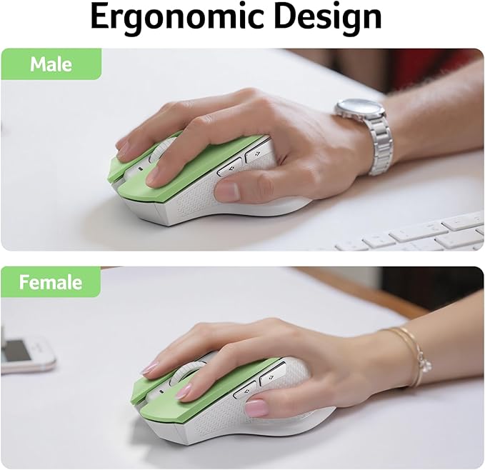 acer Wireless Mouse for Laptop, 2.4GHz Computer Mouse 3 Adjustable DPI Office Cordless USB Mice with USBA Receiver, 6 Buttons, 1600 DPI, Medium to Large Sized Hands (Green)