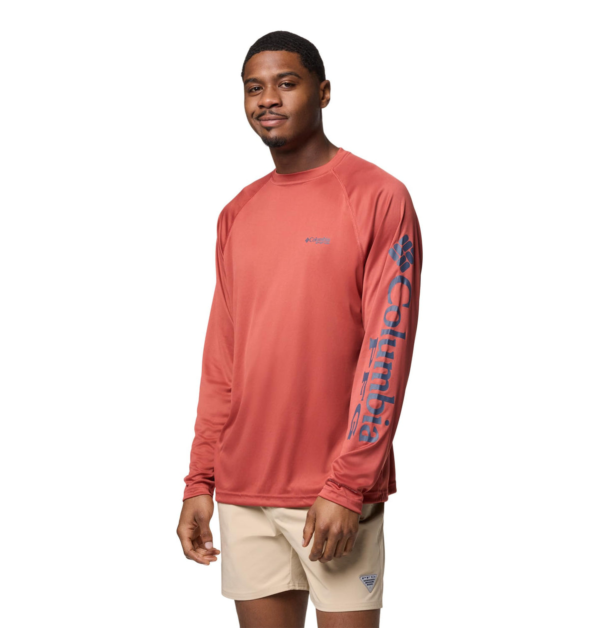 Columbia Men's PFG Terminal Tackle Long Sleeve Fishing Shirt, Dusty Crimson/Nocturnal Logo, 4X Tall