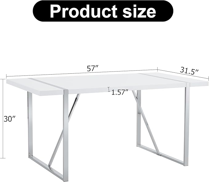 Dining Table Chairs Set for 6, Modern Rectangular Dining Room Table Set PU Leather Upholstered Dining Chairs 55" Dinner Table Set for Kitchen, Dining Room (Dining Table Set for 6, Grey)