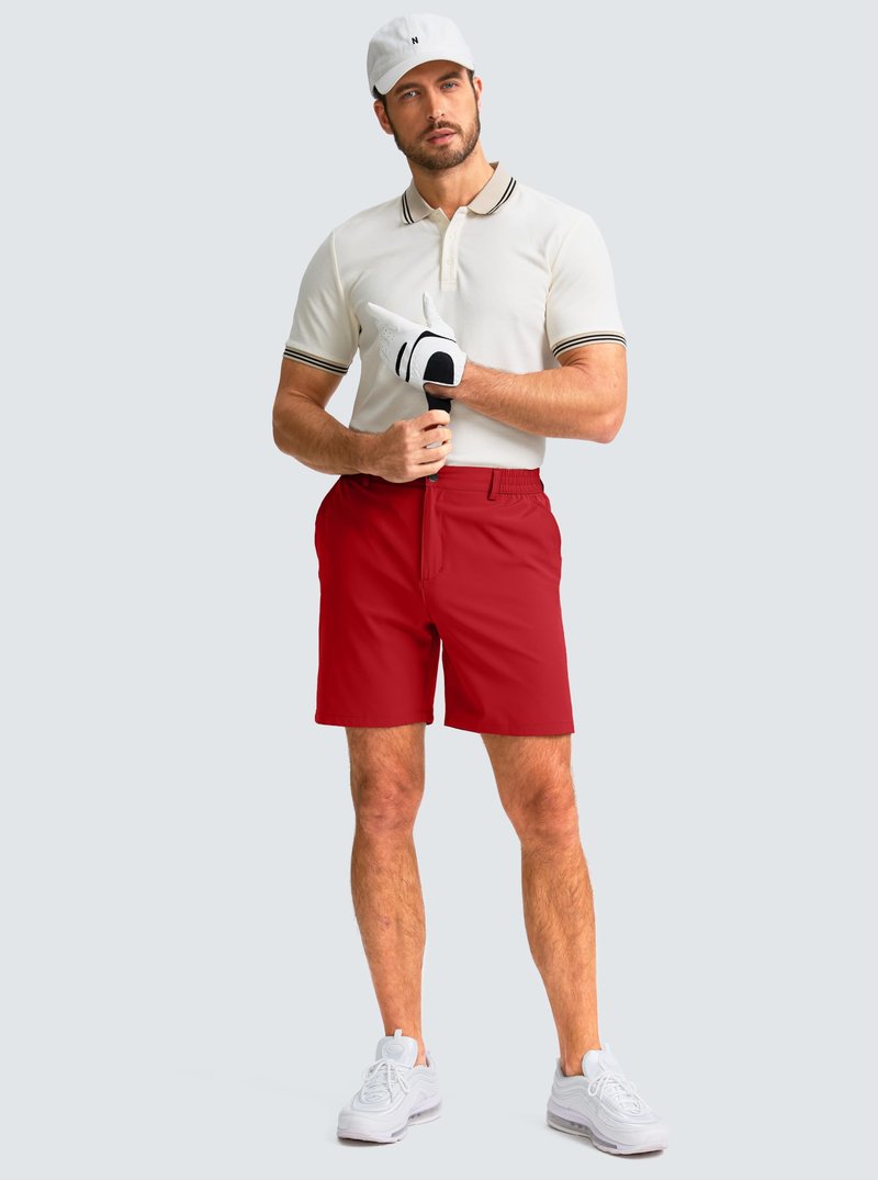G Gradual Men's Casual Shorts 7" Lightweight Golf Shorts for Men Stretch with 3 Pockets Quick Dry Breathable Work Shorts Red