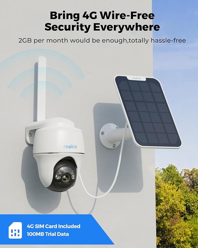 REOLINK 2K 5MP 4G LTE Cellular Security Camera Outdoor +128GB SD Card - 4Pack, 360° Pan-Tilt, Sim Card Included, Wireless Solar Powered, Color Night Vision, Smart AI Detection, Go PT Plus+Solar Panel