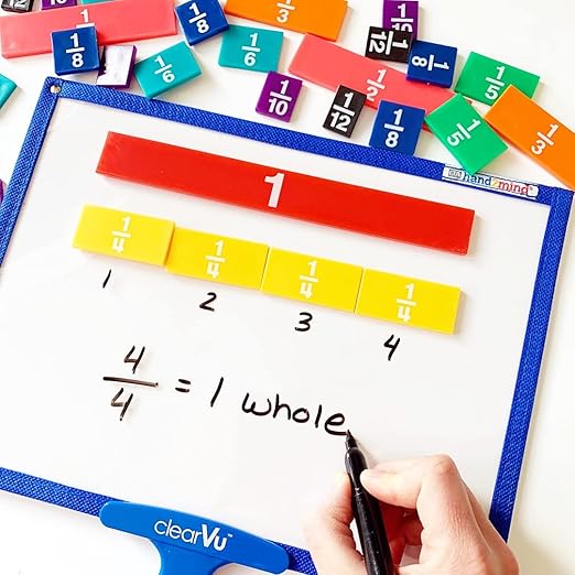 hand2mind Plastic Rainbow Fraction Tiles, Montessori Math Materials, Fraction Manipulatives, Unit Fraction, Fraction Bars Math Manipulatives, Fraction Games, Homeschool Supplies (Set of 51)